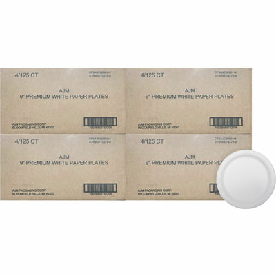 AJM Packaging 9" Dinnerware Paper Plates, White, 4 / Carton — view 1