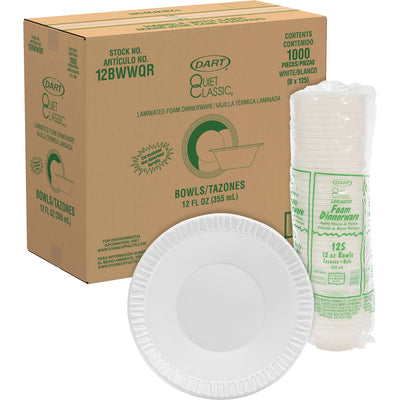 Dart Container Quiet Classic 12 oz Laminated Foam Bowls, White, 8 / Carton, DCC12BWWQRCT