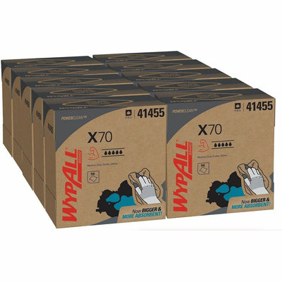 Kimberly-Clark Wypall PowerClean X70 Medium Duty Cloths - Pop-Up Box, White, 10 / Carton, KCC41455CT