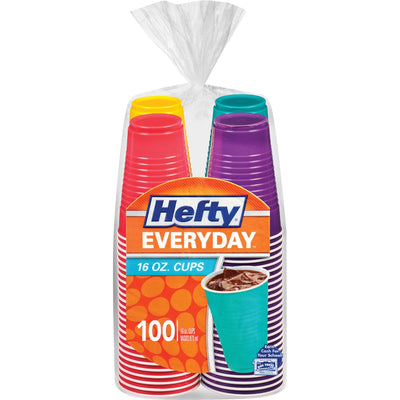 Reynolds Food Packaging Hefty Everyday 16 oz Disposable Party Cups, Assorted Bright, 100 / Pack, RFPC21637
