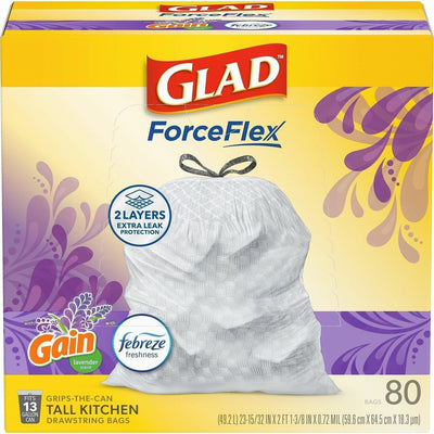 The Clorox Glad ForceFlex Tall Kitchen Drawstring Trash Bags, White, 1 Box, CLO78902