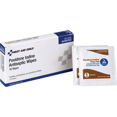 First Aid Only Povidone Iodine Antiseptic Wipes, White, 10 / Box, FAO12015