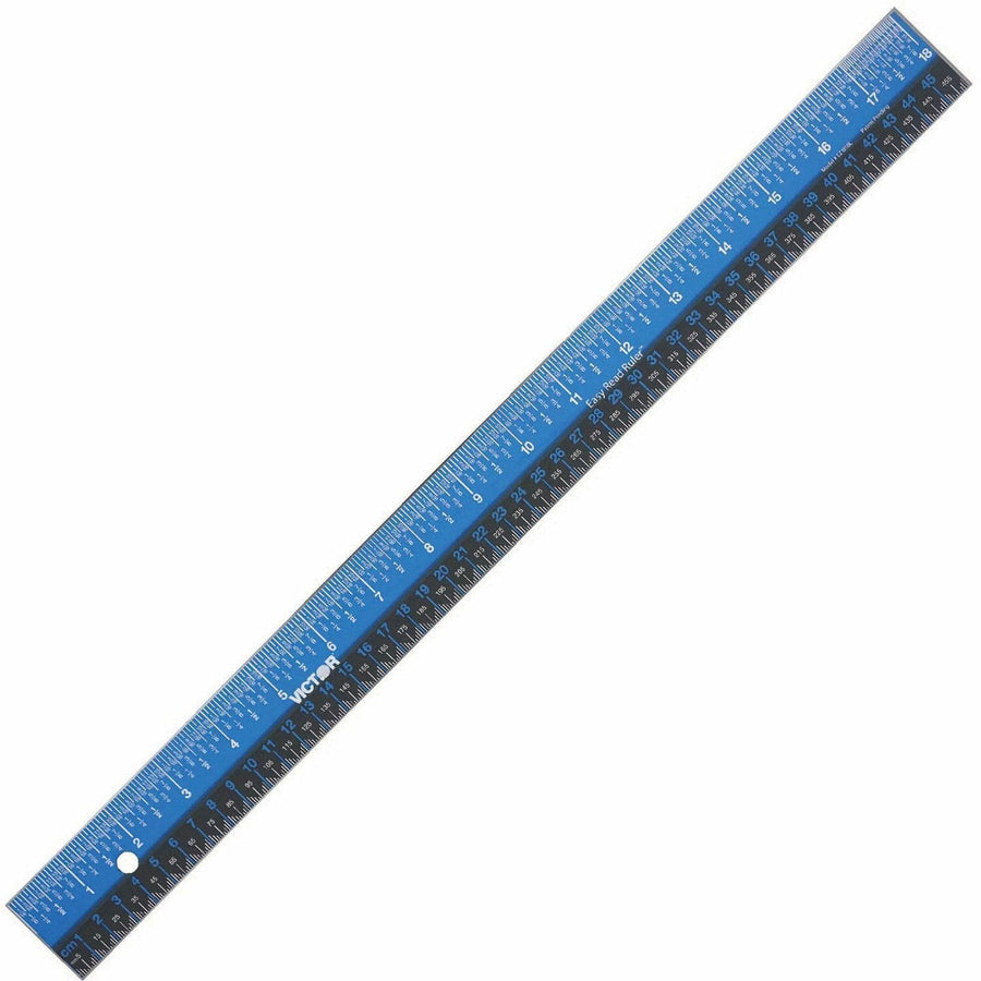 Victor Easy Read 18 Inch Blue Stainless Steel Ruler, 32 mil, Non-slip, VCTEZ18SBL