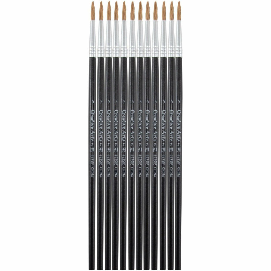 Charles Leonard Water Color Brush, Creative Arts, Black, Hardwood, Rounded Handle, 12 / Pack, LEO73505