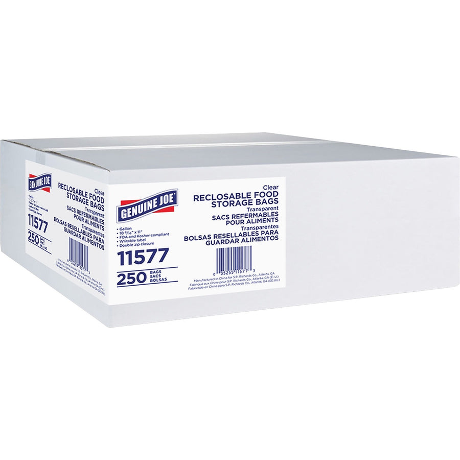 Genuine Joe Food Storage Bags, Clear, 1 gal, Dispenser Package, 250 / Box, GJO11577