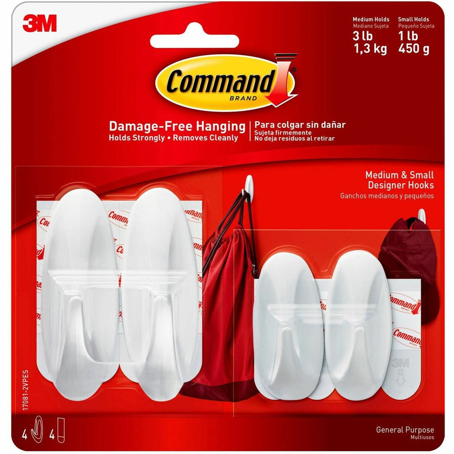 Command Small/Medium Designer Hook Value Pack, White, 4 / Pack, MMM170812VPES