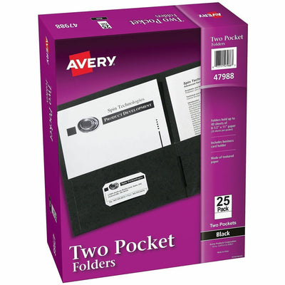 Avery Letter Pocket Folder, Black, 8 1/2" Width x 11" Length, 5 / Carton, AVE47988CT