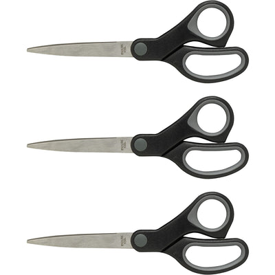 Sparco Straight Scissors w/Rubber Grip Handle, Gray, 3 / Bundle, SPR25226BD