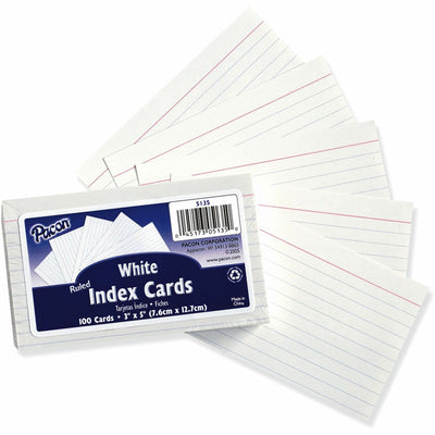 Dixon Ticonderoga Pacon Ruled Index Cards, 3" x 5", 100 / Pack, PAC5135