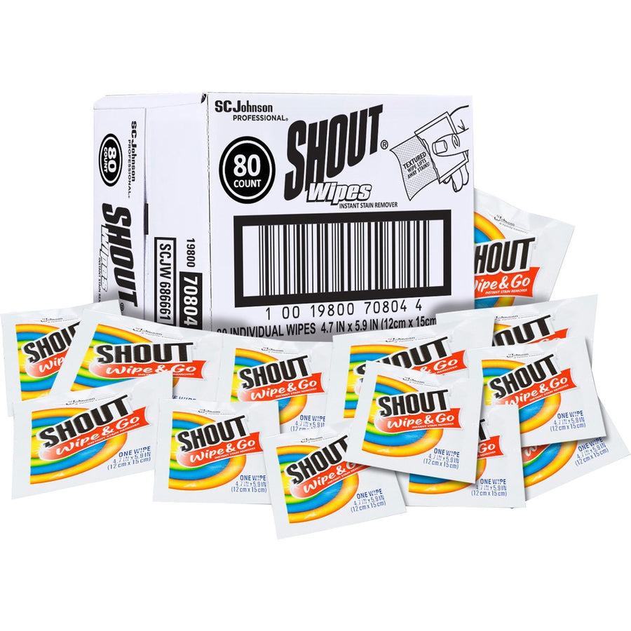 Shout Wipes Instant Stain Remover, White, Disposable, 80 / Carton, SJN686661
