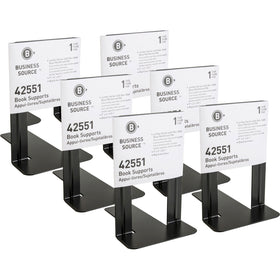 Business Source Heavy-gauge Steel Book Supports, Black, 6 / Box, BSN42551BX
