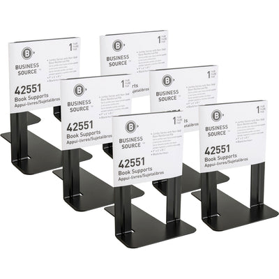Business Source Heavy-gauge Steel Book Supports, Black, 6 / Box, BSN42551BX
