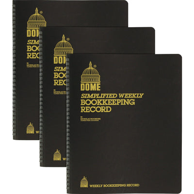 Dome Bookkeeping Record Book, 8.75" Width x 11.25" Length, 3 / Bundle, DOM600BD