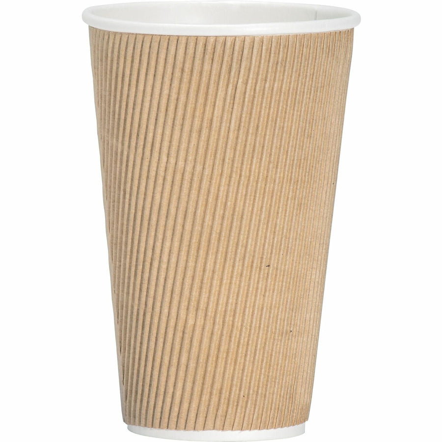 Genuine Joe 16 oz Rippled Hot Cups, Brown, 16 fl oz, Insulated, 5 / Bundle, GJO11257BD