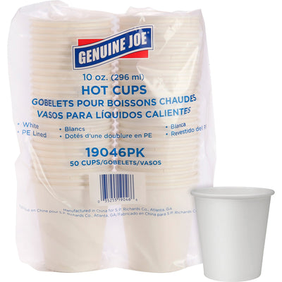 Genuine Joe 10 oz Disposable Hot Cups, White, 5 / Bundle, GJO19046BD