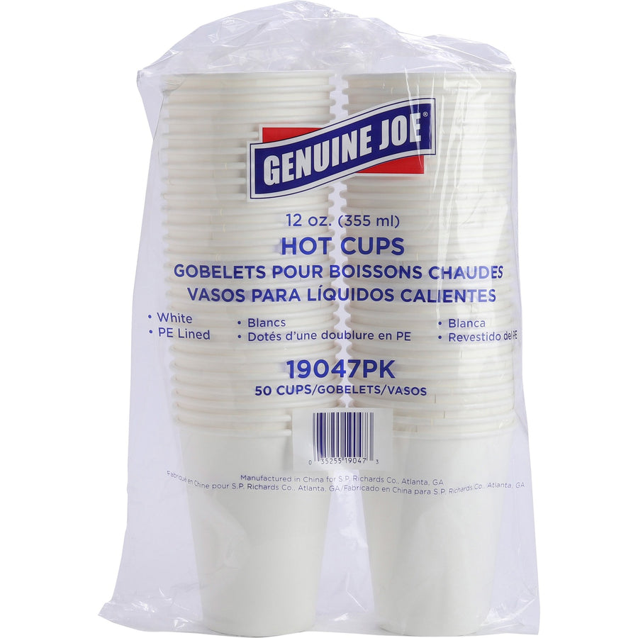 Genuine Joe 12 oz Disposable Hot Cups, White, Polyurethane, 12 fl oz, 5 / Bundle, GJO19047BD