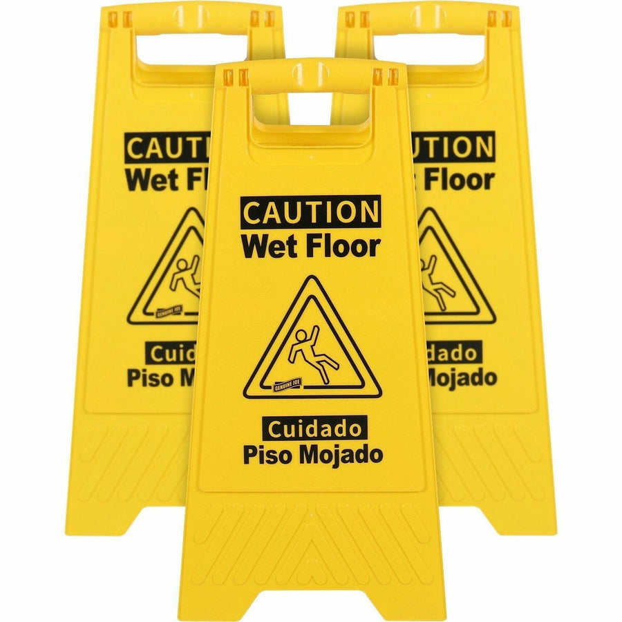 Genuine Joe Universal Graphic Wet Floor Sign, Yellow, Foldable, 3 / Bundle, GJO85117BD
