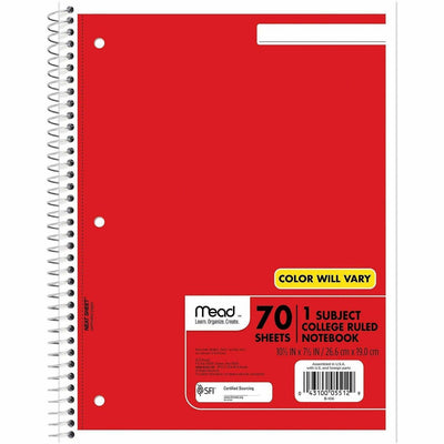 ACCO Mead One-subject Spiral Notebook, 8" x 10 1/2", 12 / Bundle, MEA05512BD