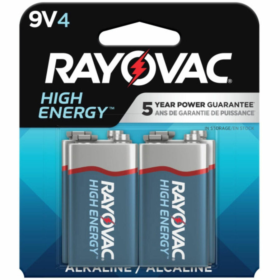 Rayovac High-Energy Alkaline 9-Volt Batteries, Blue Gray, 4 / Pack, RAYA16044TK