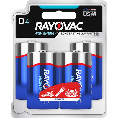 Energizer Holdings Rayovac Alkaline D Batteries, 4 / Pack, RAY813-4TK