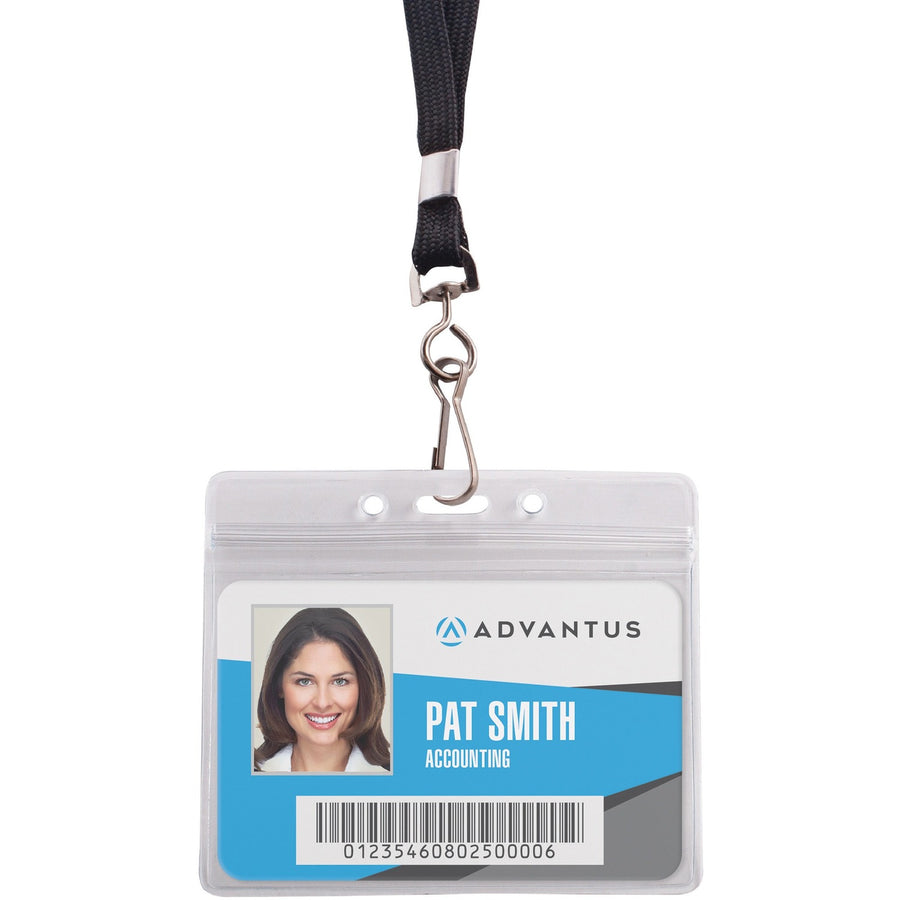 Advantus ID Holder/Lanyard Combo Pack, Black/Clear, Vinyl, Pre-punched, 20 / Pack, AVT91132