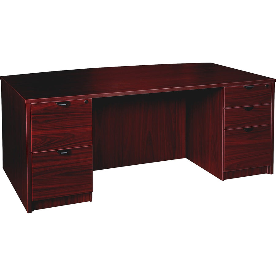 Lorell Prominence 2.0 Bowfront Double-Pedestal Desk, 29" Height x 72" Width x 42" Depth, Particleboard, Grommet, LLRPD4272DPMY