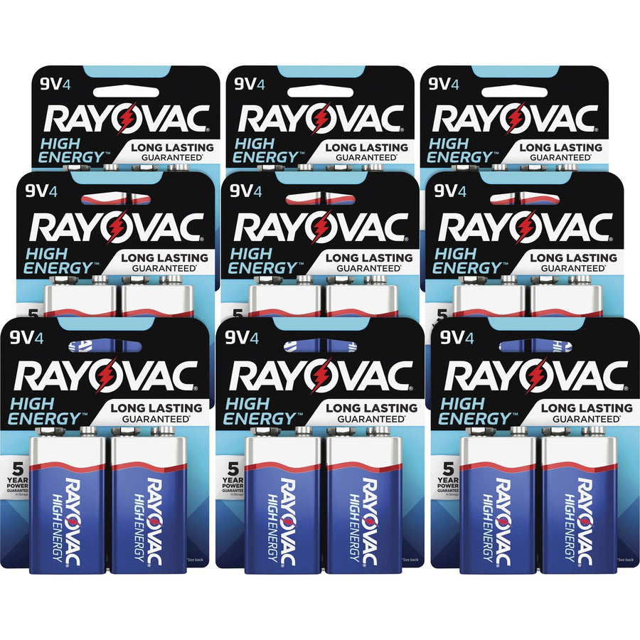 Rayovac High-Energy Alkaline 9-Volt Battery 4-Packs, 12 / Carton, RAYA16044TKCT