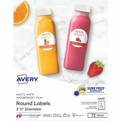 Avery Durable Waterproof Labels, 2.5" Diameter, 72 Total, Matte, 1 Pack — view 1