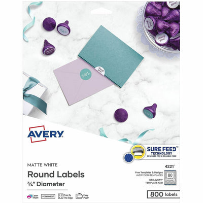 Avery Printable Round Labels, 3/4", Matte White, 800 Labels ), 1 Pack — view 1