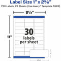 Avery Address Labels, Glossy, White, 1" x 2-5/8", 750 Total (6526), 1 Pack, AVE6526
