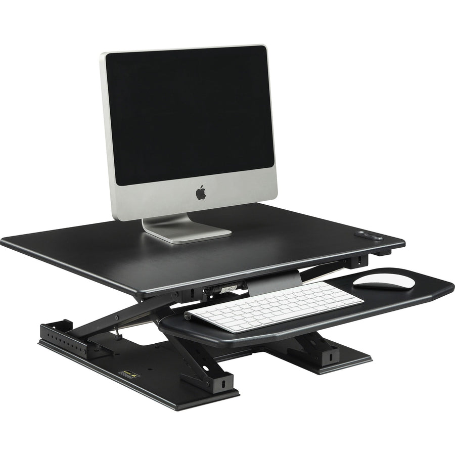 Lorell Electric Desk Riser with Keyboard Tray, Active Office, 28.75" x 17.13", Black, Aluminum, Built-in USB Port, LLR99552