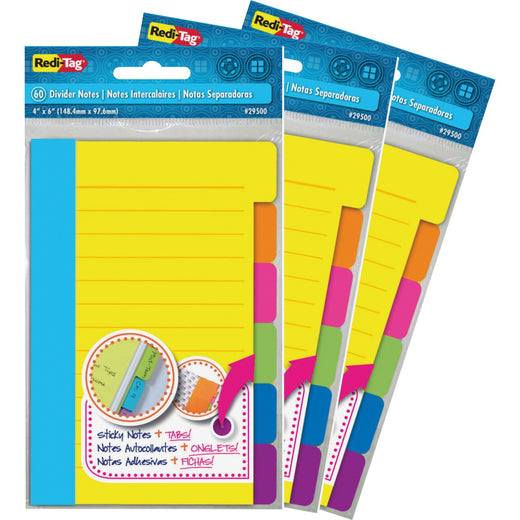 Redi-Tag Assorted Tab Ruled Sticky Notes, 1 Pack