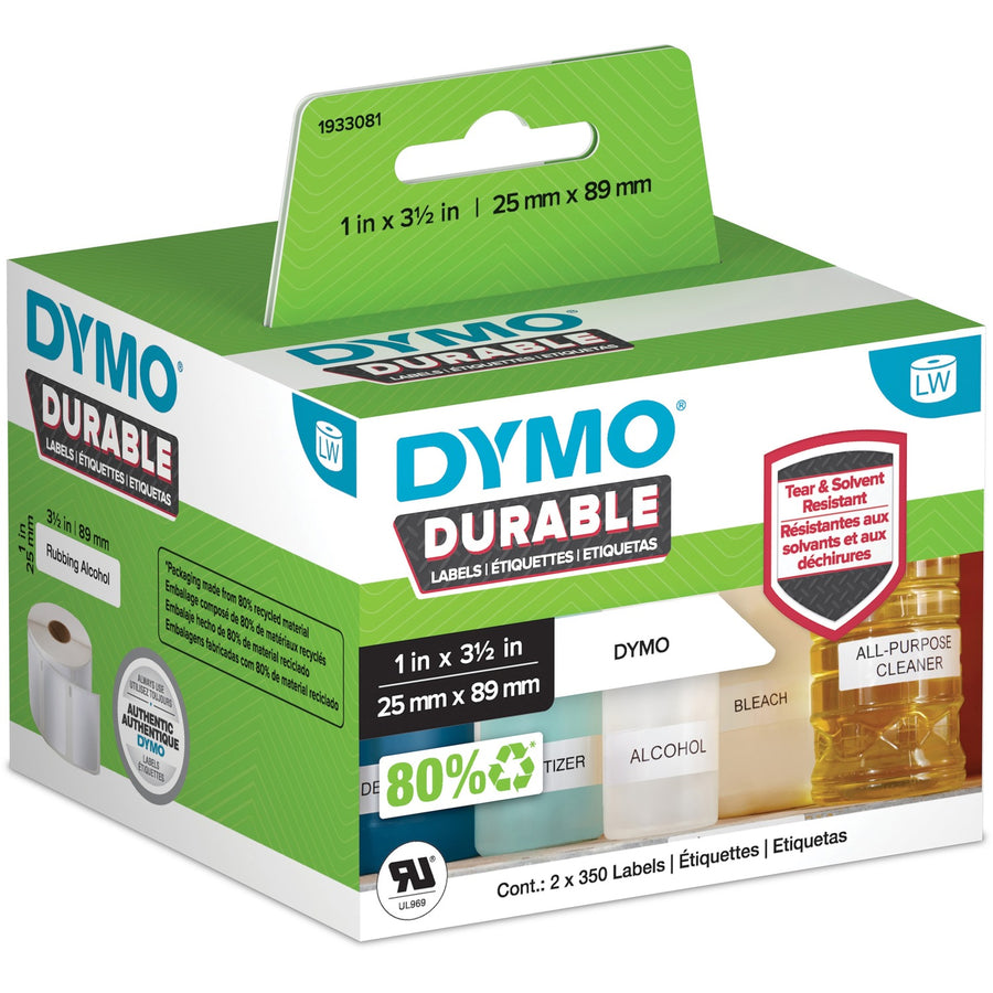 Dymo LabelWriter ID Label, White, Polypropylene, Chemical Resistant, DYM1933081