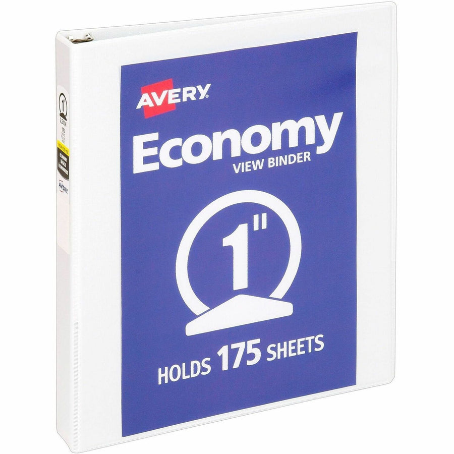 Avery® Economy View Binder, 8.5" Width x 11" Length, White, Vinyl-covered Chipboard, 175, Clear Overlay, 4 / Bundle, AVE05711BD
