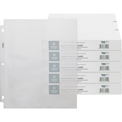 Business Source Top-Loading Poly Sheet Protectors, Clear, 8 1/2" Width x 11" Length, 5 / Carton, BSN74550CT