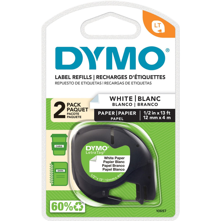 Dymo LetraTag Electronic Labelmaker Tape, White, Paper, Easy Peel, 3 / Box, DYM10697BX