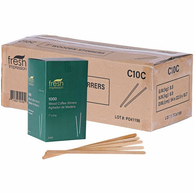 Eco-Products 7" Wooden Stir Sticks, Woodgrain, 10 / Carton, ECONTSTC10CCT