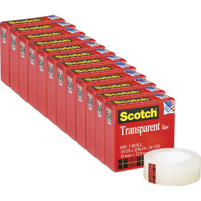 3M Scotch Transparent Tape - 3/4"W, Clear, 12 / Pack, MMM600341296PK