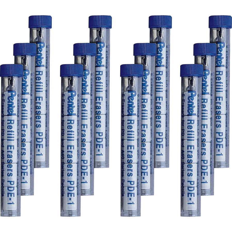 Pentel Mechanical Pencil Eraser Refills, White, 12 / Box, PENPDE1BX