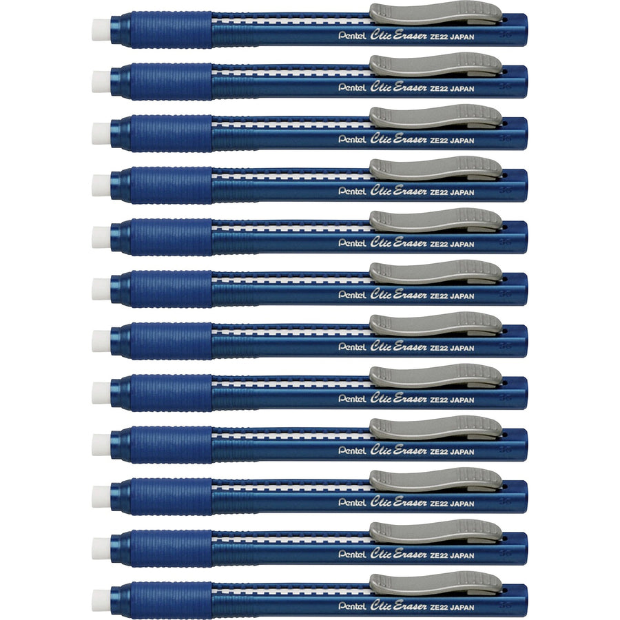 Pentel Rubber Grip Clic Eraser, Non-abrasive, 12 / Box, PENZE22CBX