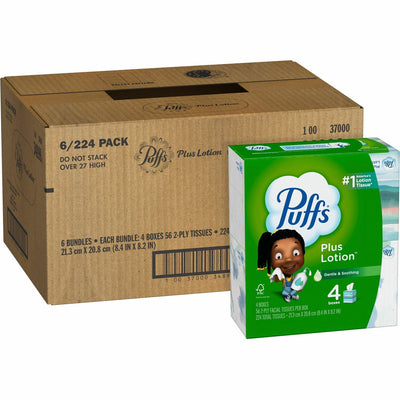 Procter & Gamble Puffs Plus Lotion Facial Tissues, White, 6 / Carton, PGC34899CT