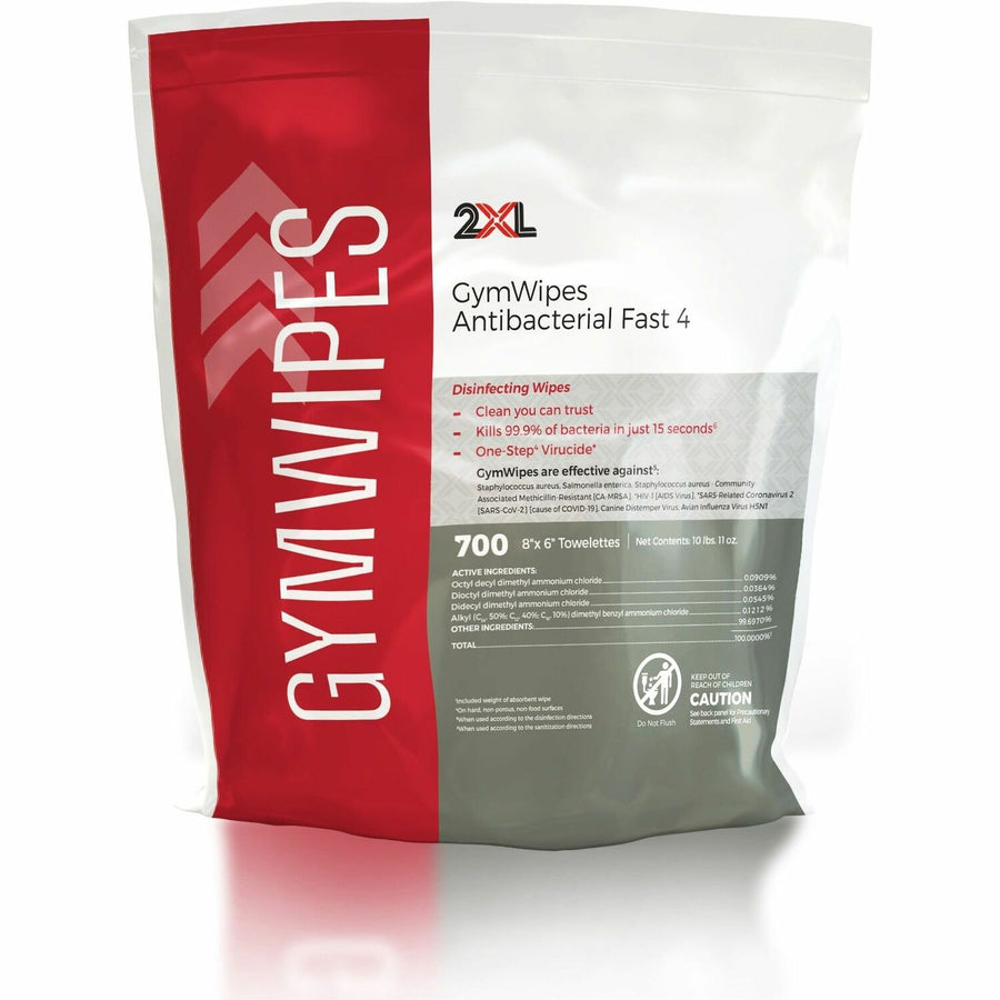 2XL GymWipes Antibacterial Towelettes Bucket Refill, White, Absorbent, 4 / Carton, TXLL101CT