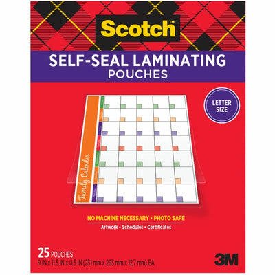 3M Scotch Self-Seal Laminating Pouches, Clear, 25 / Pack, MMMLS85425G