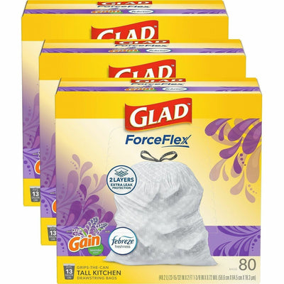 The Clorox Glad ForceFlex Tall Kitchen Drawstring Trash Bags, White, 3 / Carton, CLO78902CT