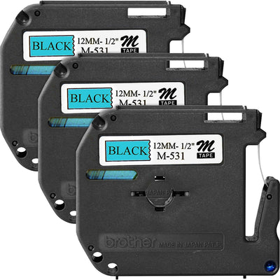 Brother P-touch P-touch Nonlaminated M Series Tape Cartridge, Black, 3 / Bundle — view 1