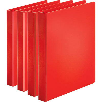 Business Source Basic Round Ring Binders, Red, 8 1/2" Width x 11" Length, 4 / Bundle — view 1