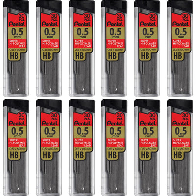 Pentel Super Hi-Polymer Leads, 0.5 mm, 12 / Box, PENC25HBBX