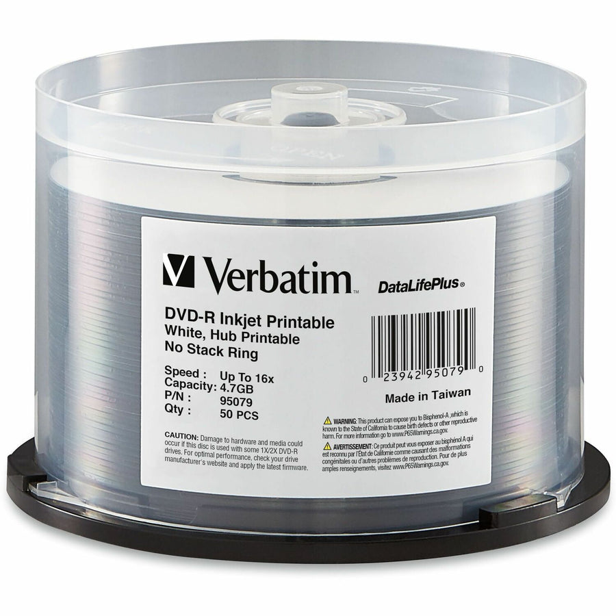 Verbatim America DataLifePlus DVD Recordable Media - DVD-R - 16x - 4.70 GB - 50 / Pack - White — view 1