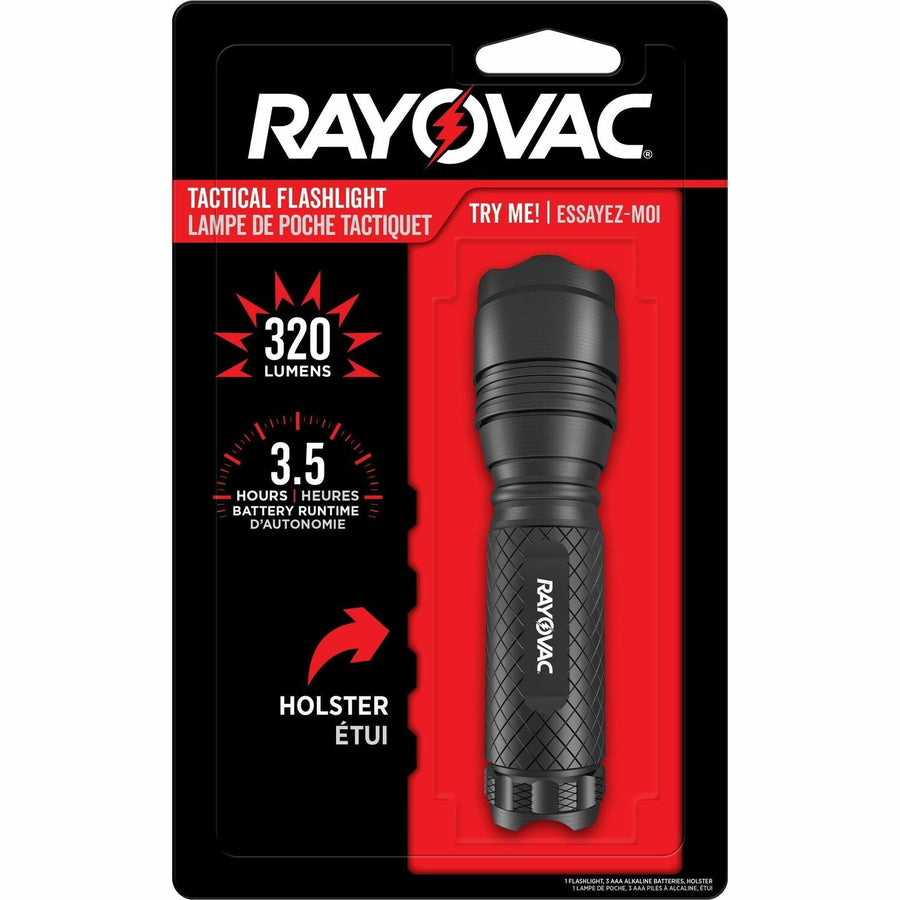 Rayovac RoughNeck 3AAA LED Tactical Flashlight, Black, Aluminum, Flood Light Mode, RAYRN3AAABA