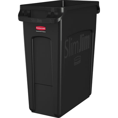 Rubbermaid Commercial Slim Jim 16-Gallon Vented Waste Container, Black, RCP1955959